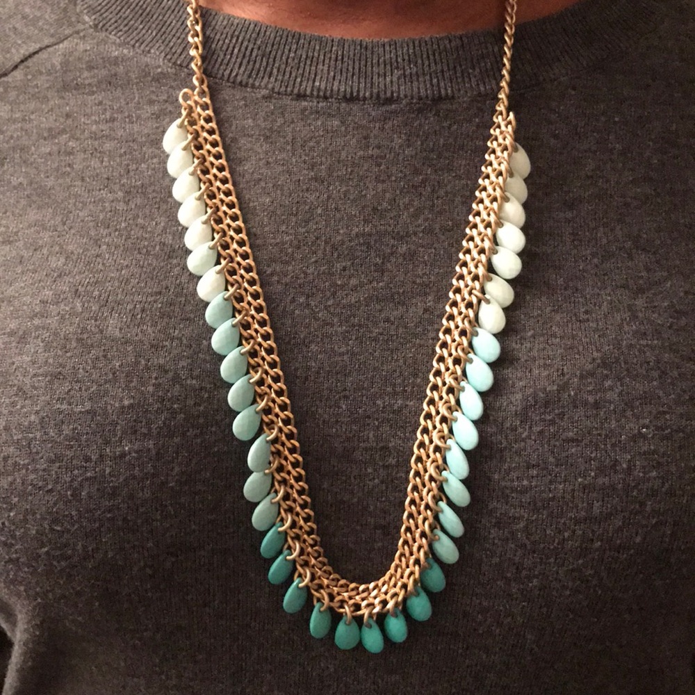 Two tone blue and gold beaded necklace